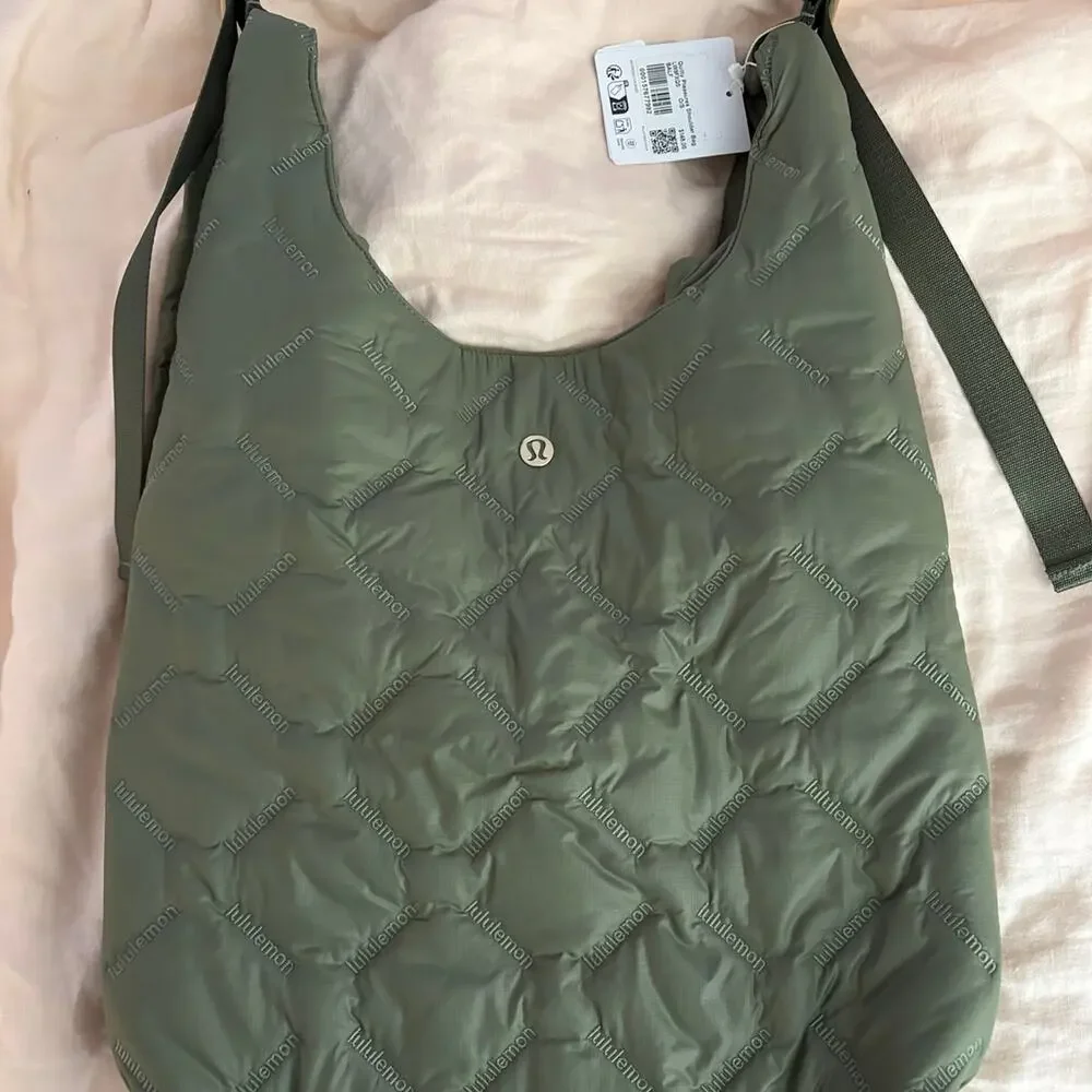 Quilty Pleasures Large Shoulder Bag in Green Bay Leaf and Gold- adjustable strap